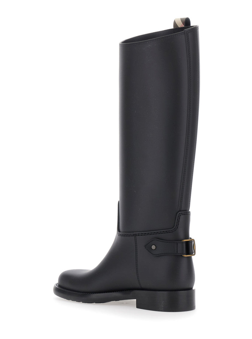 Black Check Leather Boots 3