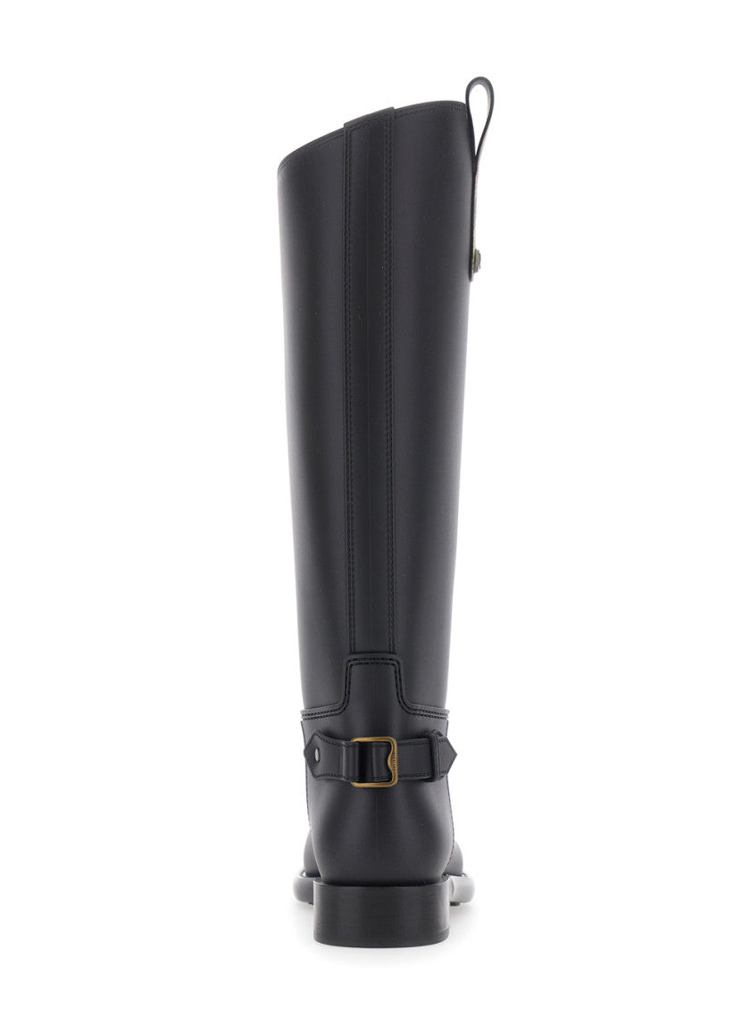 Black Check Leather Boots 4