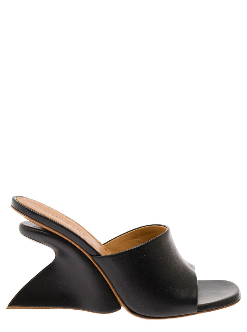 Black Leather Wedge Heels 1