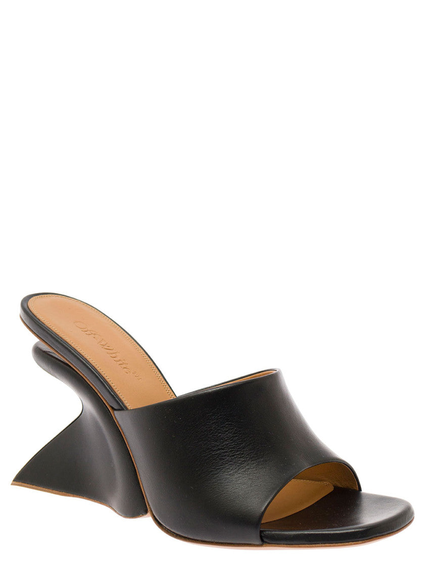 Black Leather Wedge Heels 2