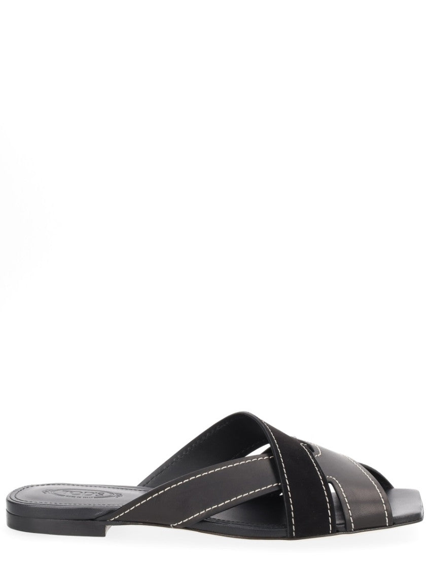 Black Solid Cross-Strap Flats 1