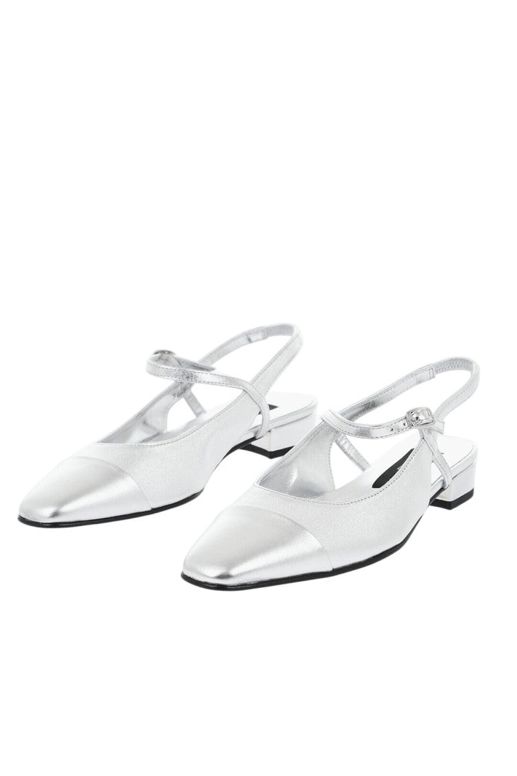 Silver Leather Ballet Flats 2