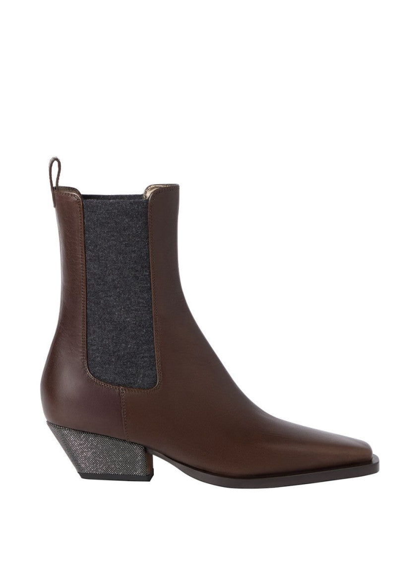 Brown Solid Ankle Boots Boots 1