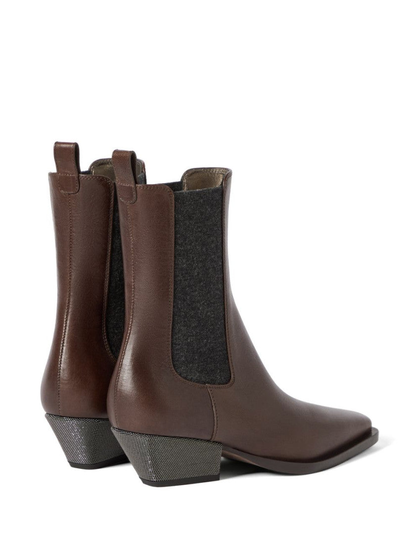Brown Solid Ankle Boots Boots 3