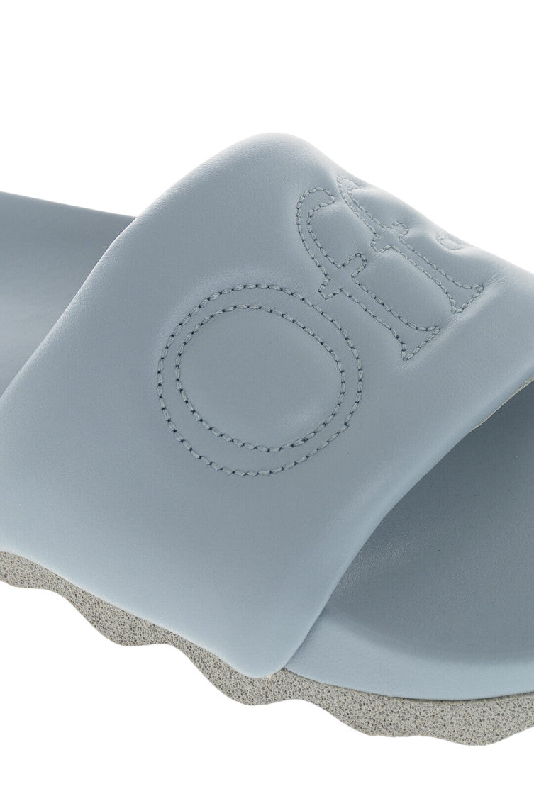 Grey Leather Slides 4