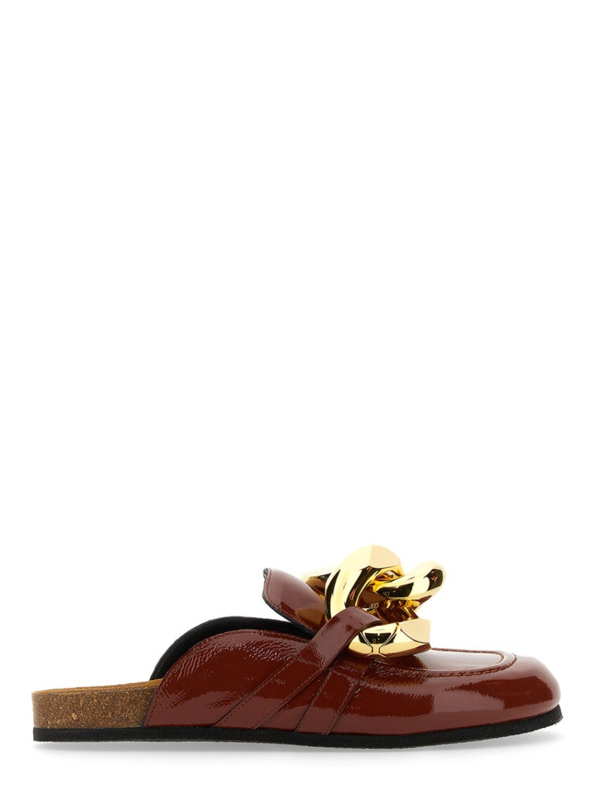 Brown Leather Chain Mules 1