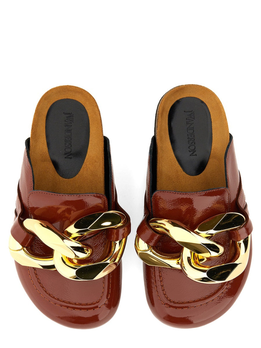 Brown Leather Chain Mules 2