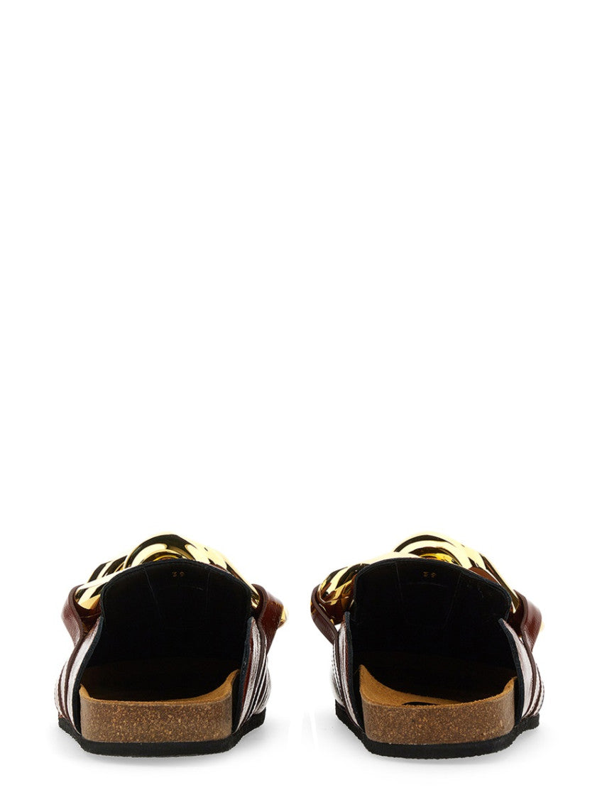 Brown Leather Chain Mules 3