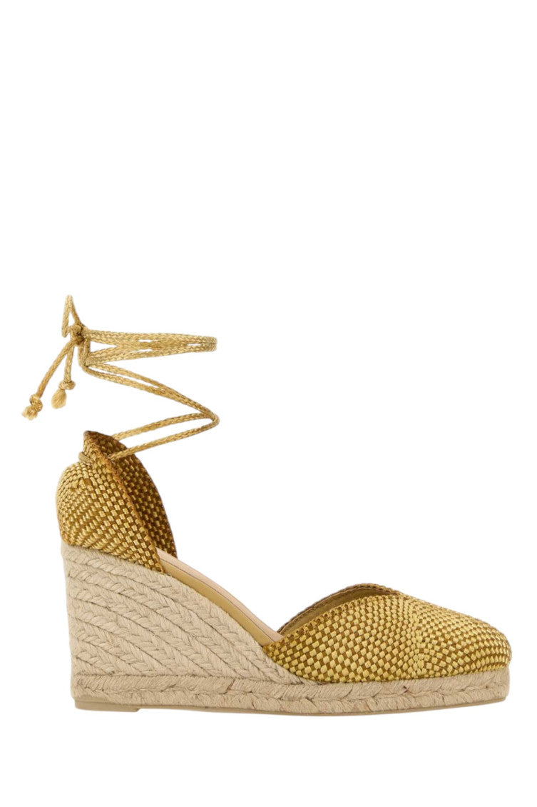 Yellow Woven Espadrille Wedges 1