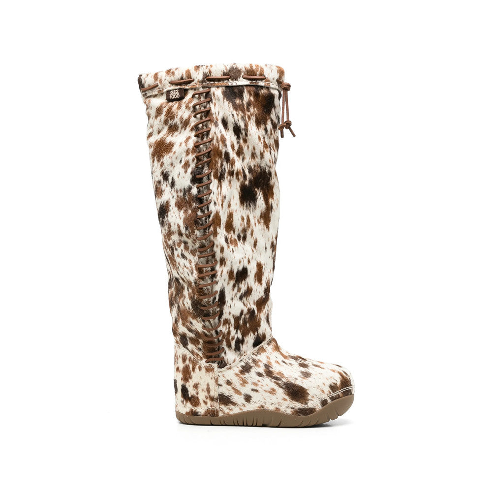 White Printed Buckled Tall Boots 1