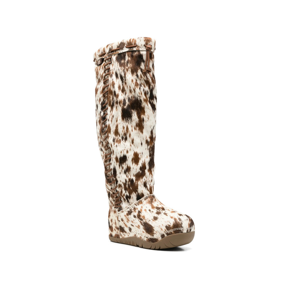 White Printed Buckled Tall Boots 2