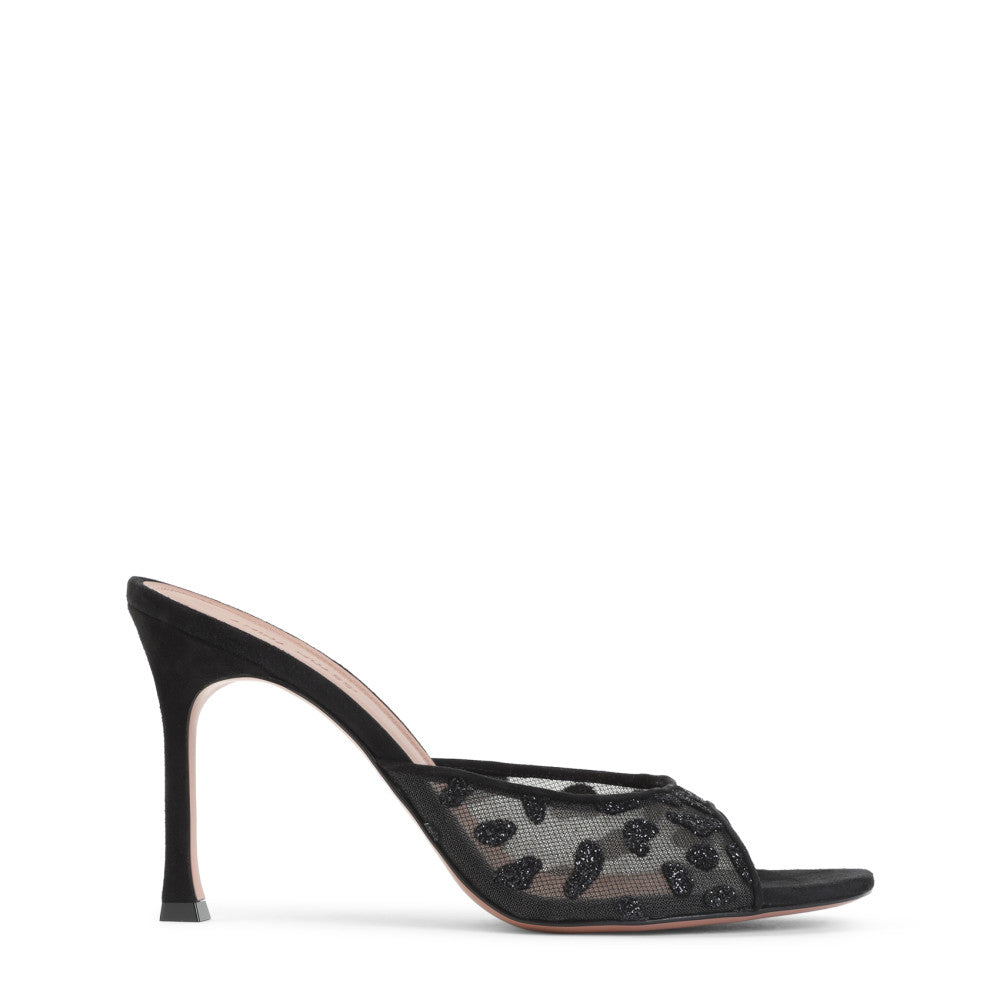 Black Embellished Mesh Heels 1