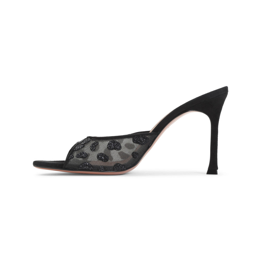 Black Embellished Mesh Heels 2
