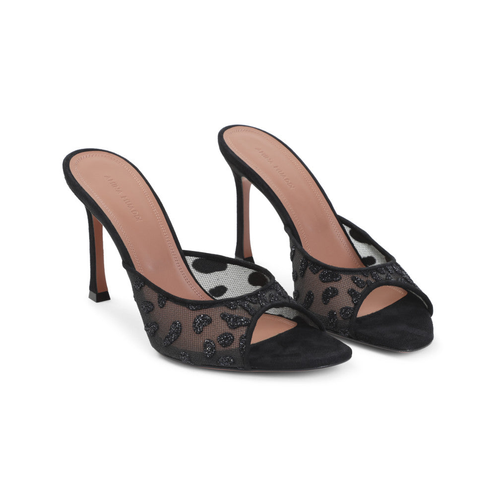 Black Embellished Mesh Heels 3