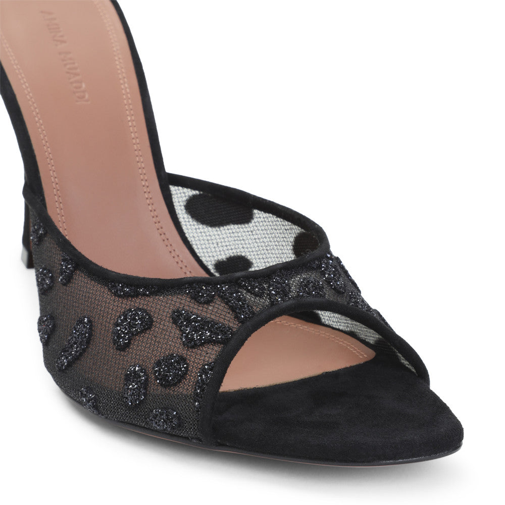 Black Embellished Mesh Heels 4