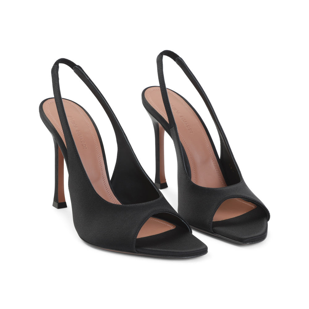 Black Slingback Satin Pumps 3