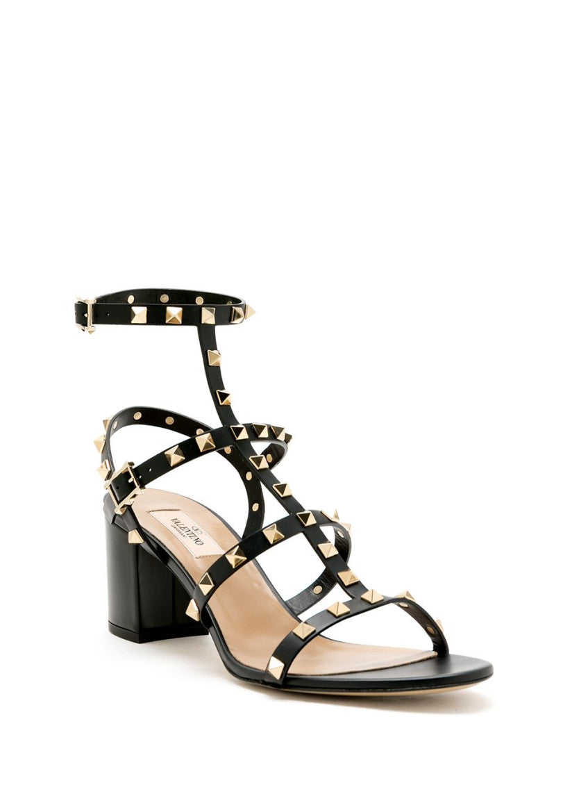 Black Rockstud Leather Heels 4