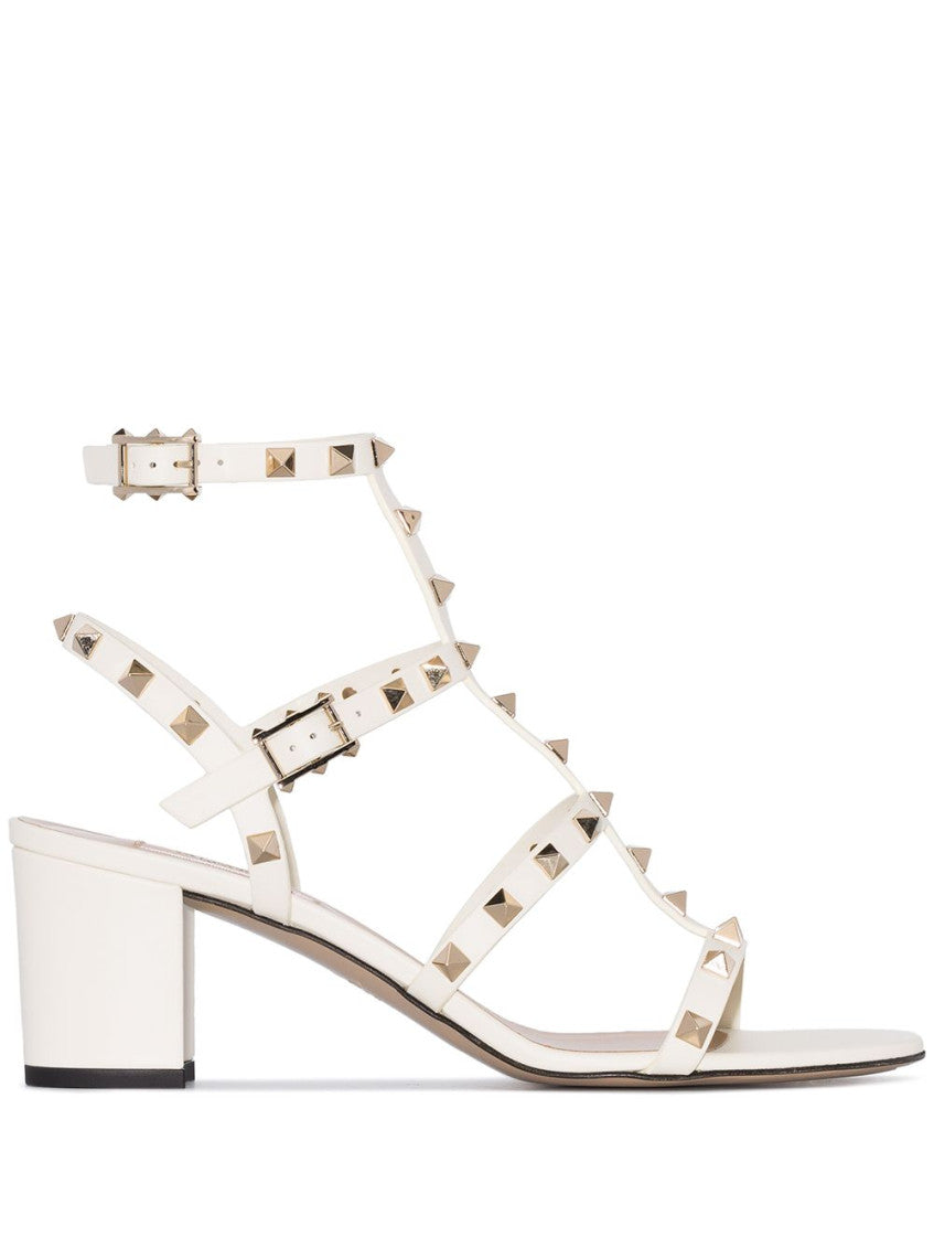 White Rockstud Leather Heels 1