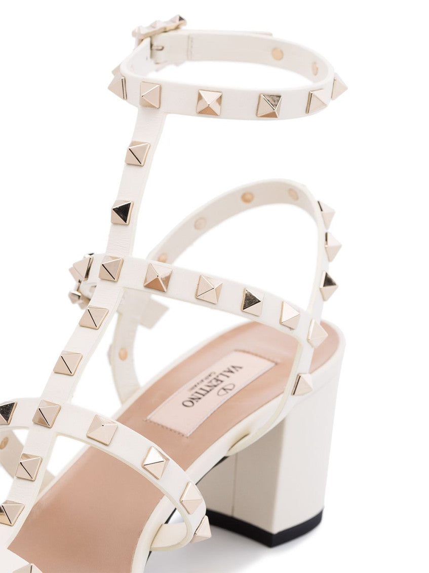 White Rockstud Leather Heels 5