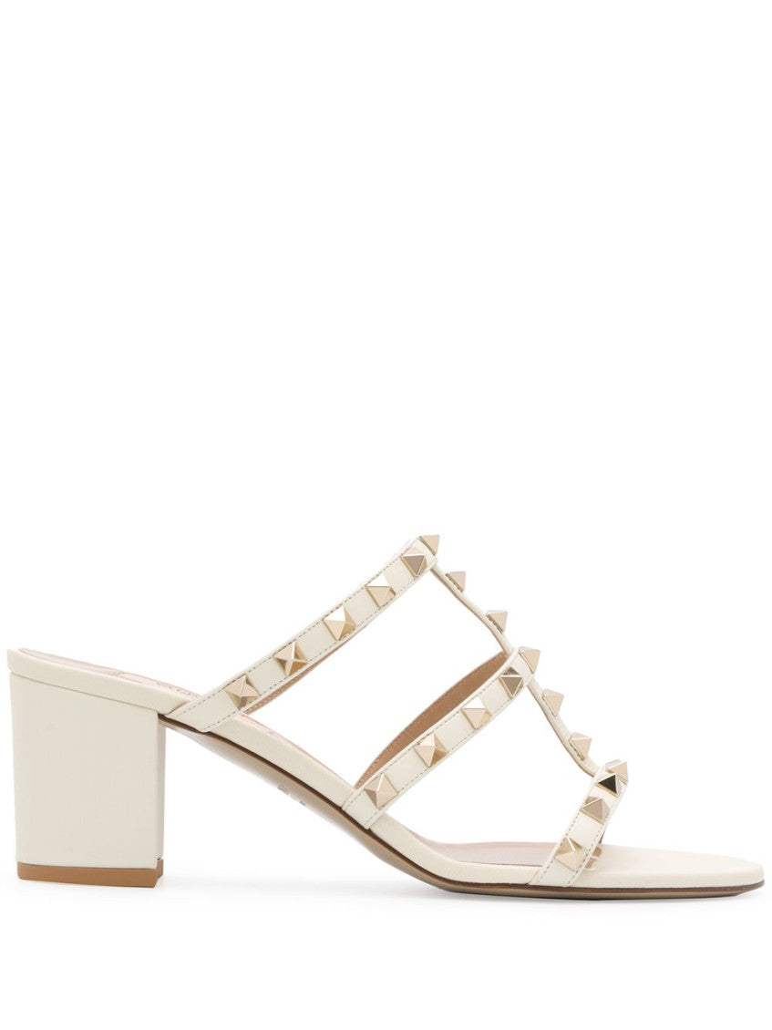 White Rockstud Leather Heels 1