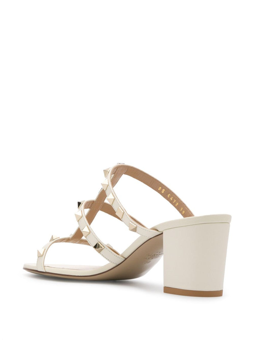 White Rockstud Leather Heels 3
