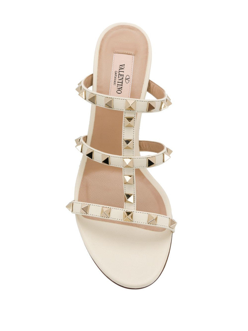 White Rockstud Leather Heels 4