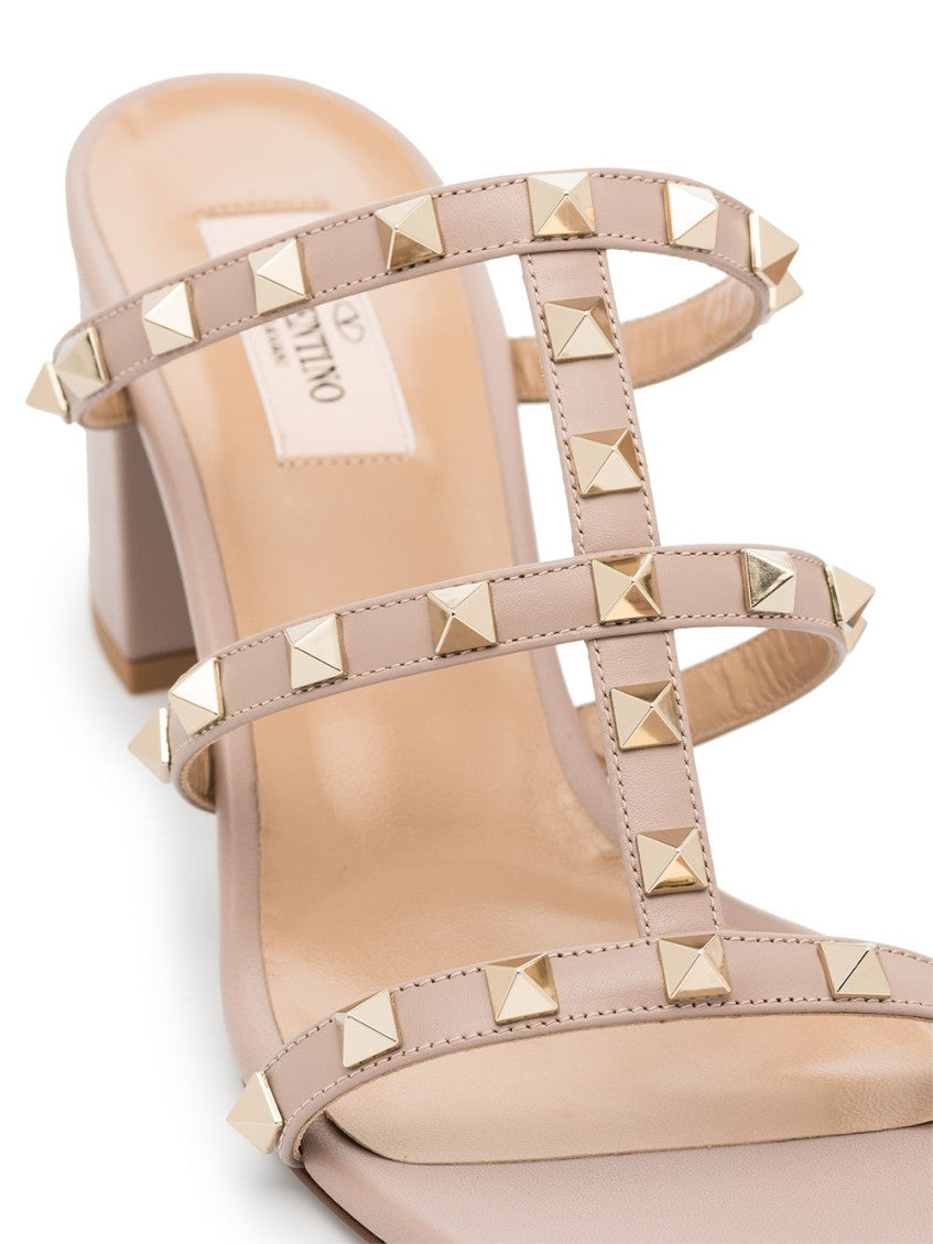 Pink Rockstud Leather Heels 3