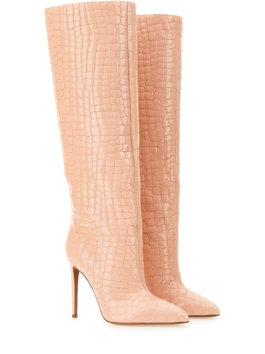 Pink Textured Leather Boots 2