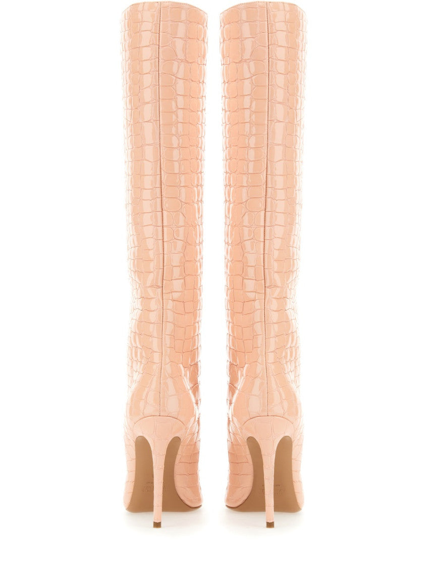 Pink Textured Leather Boots 3