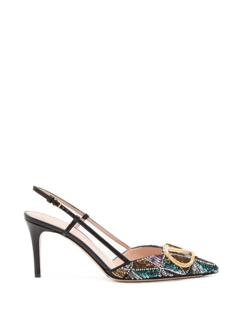 Black Logo Slingback Pumps 1