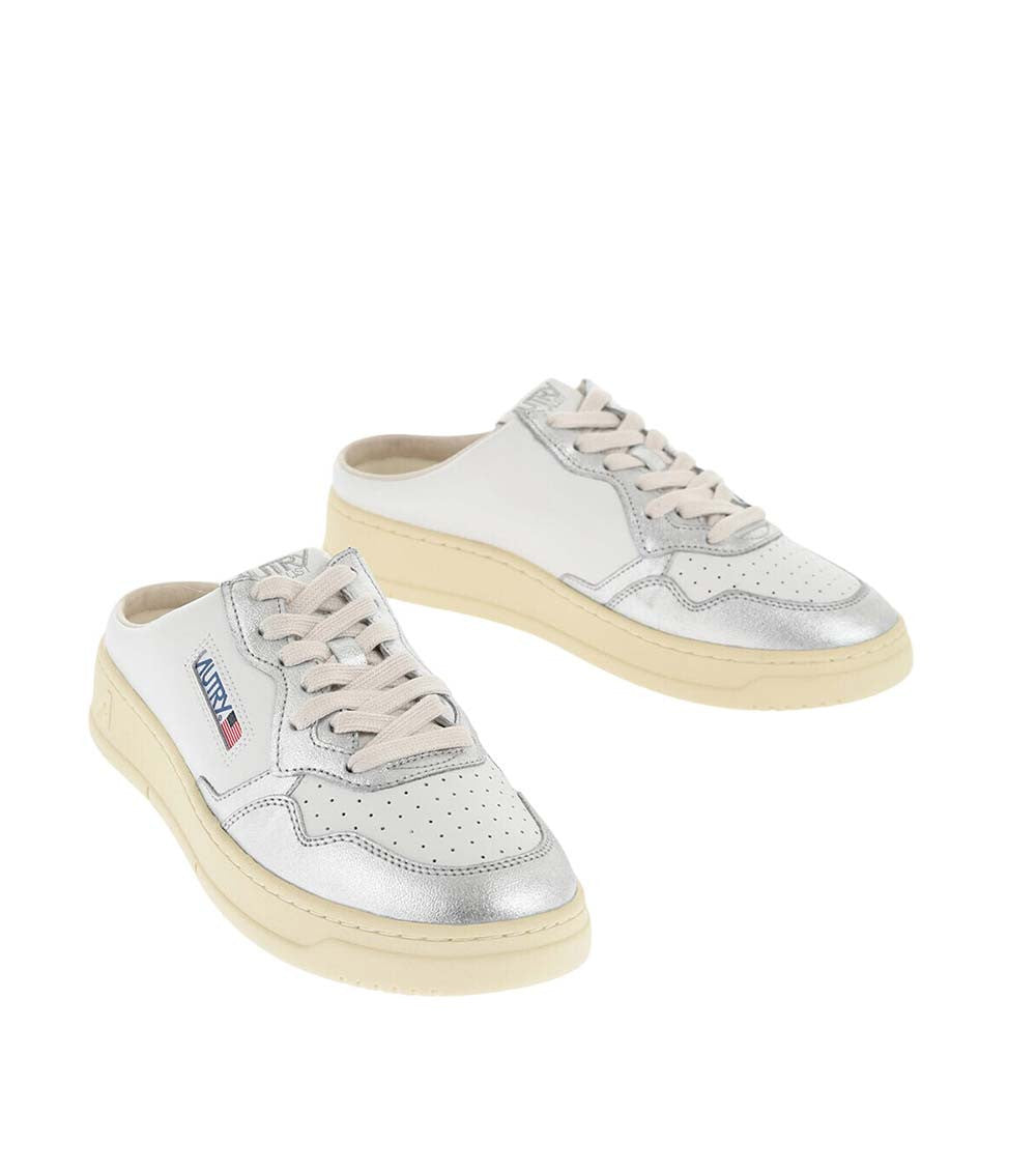 White Two-Tone Leather Sneakers 2
