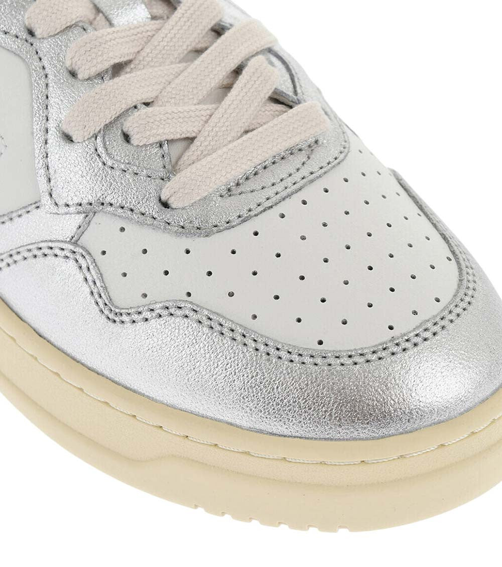 White Two-Tone Leather Sneakers 4