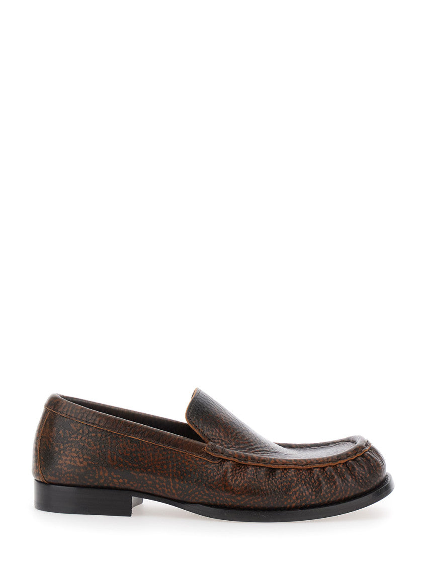 Brown Textured Loafers 1