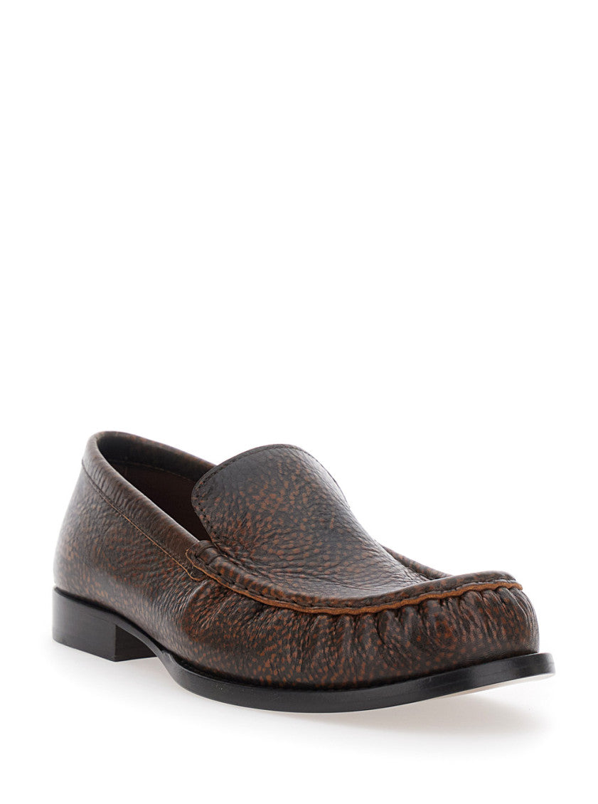 Brown Textured Loafers 2