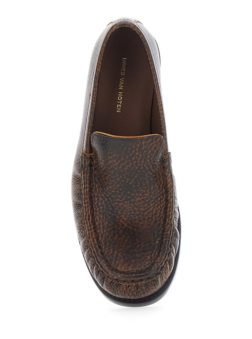 Brown Textured Loafers 4
