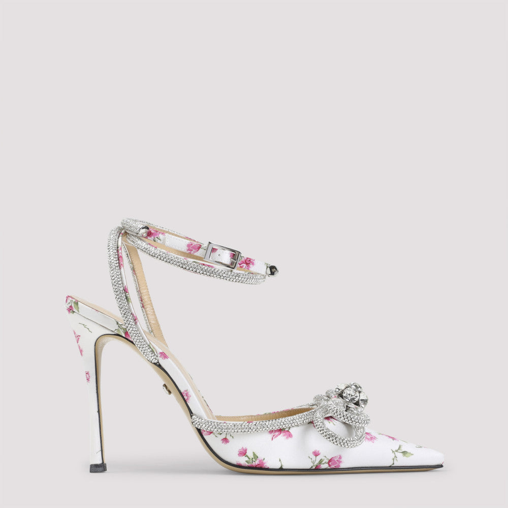 White Floral Double-Bow Pumps 2