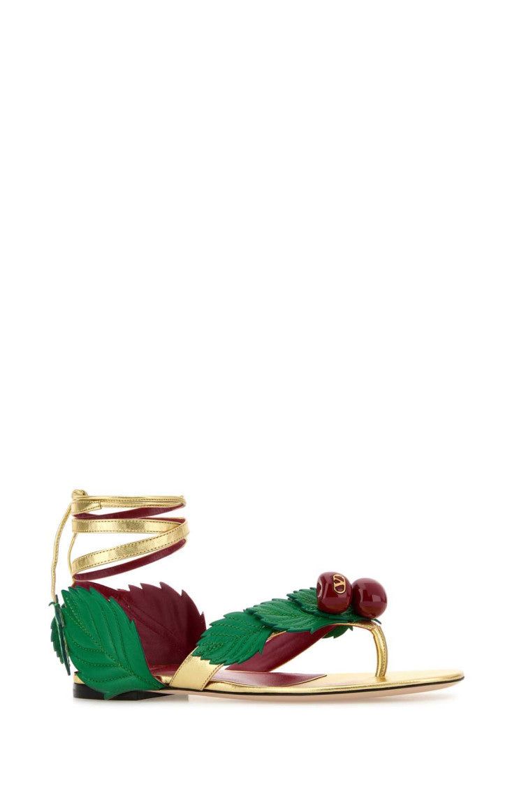 Golden Leather Cherry Sandals 2