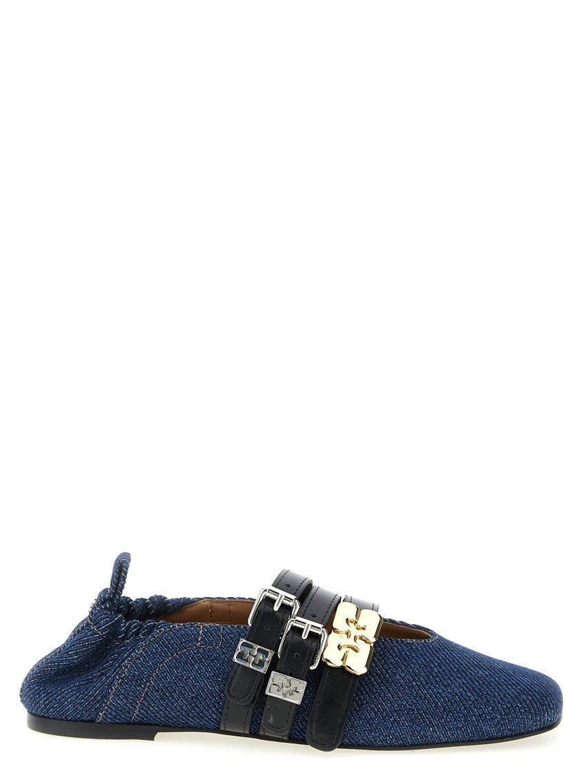 Blue Triple-strap Ballet Flats 1