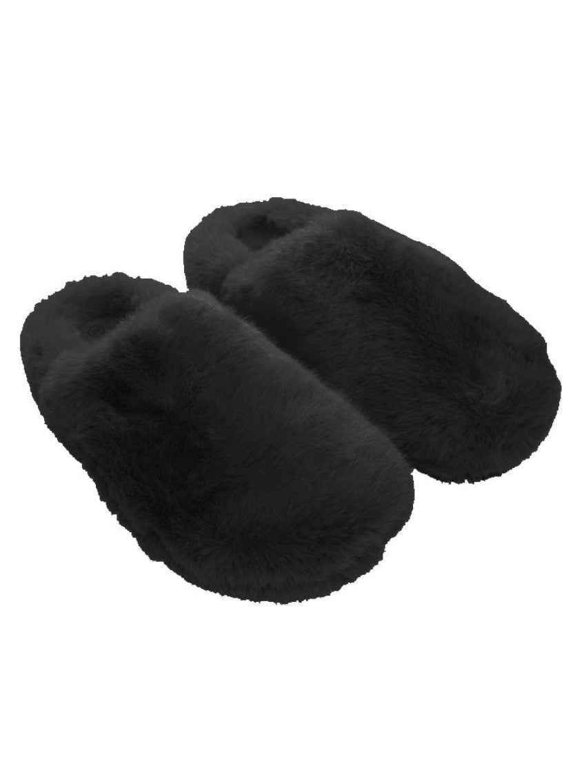 Black Furry Slides 2