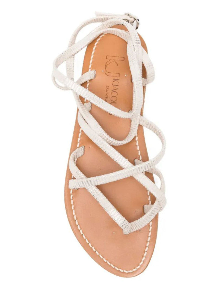 White Strappy Tie Sandals 4