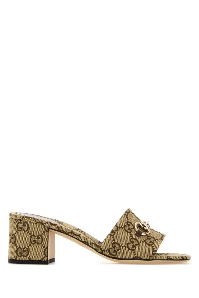 Brown Horsebit-GG Canvas Heels 1