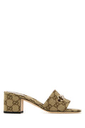 Brown Horsebit-GG Canvas Heels 1