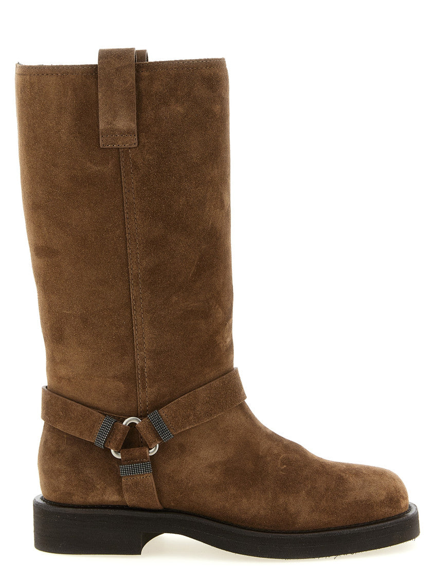 Brown Solid Monile Boots 1