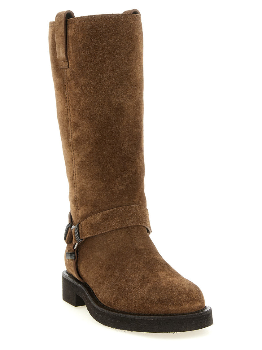 Brown Solid Monile Boots 2
