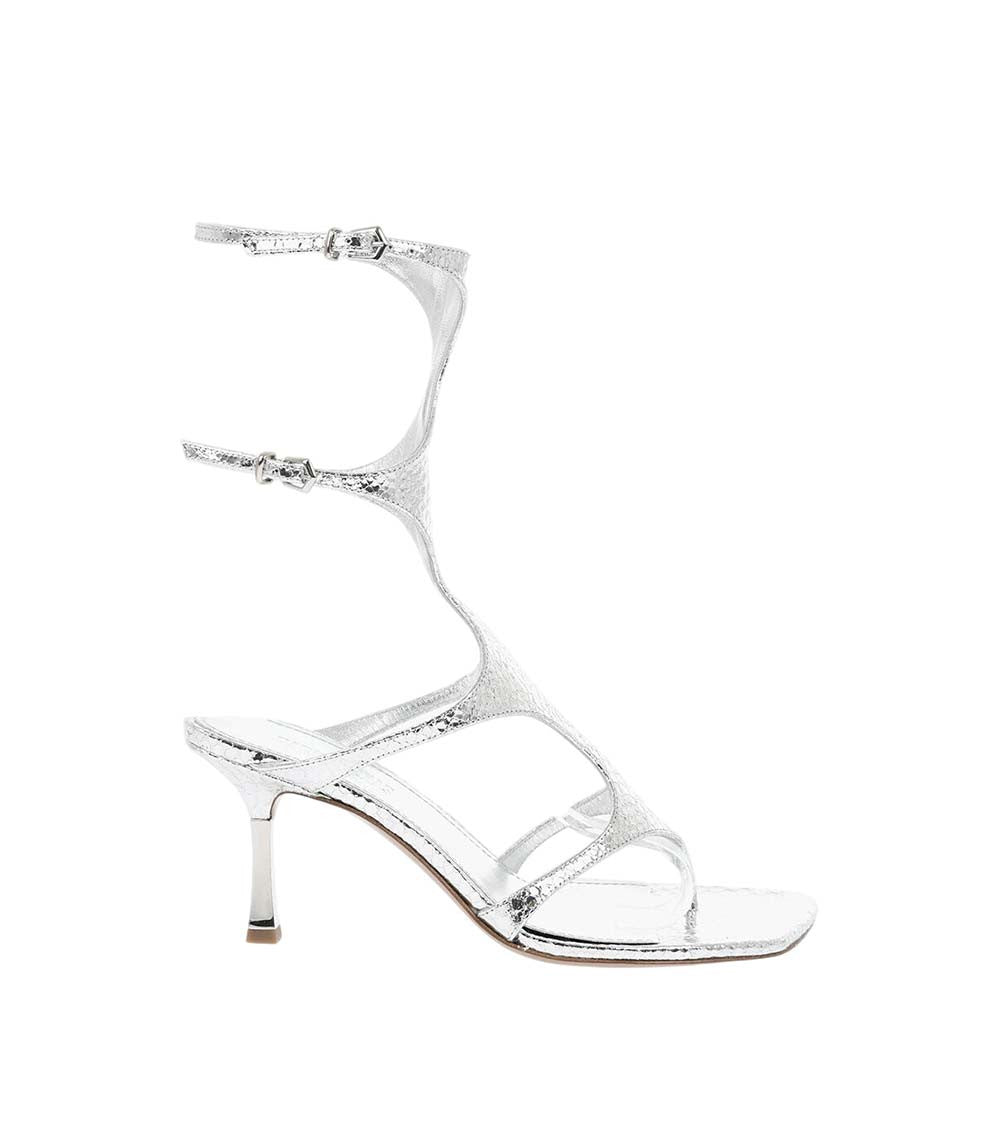 Silver Leather Strappy Heels 1