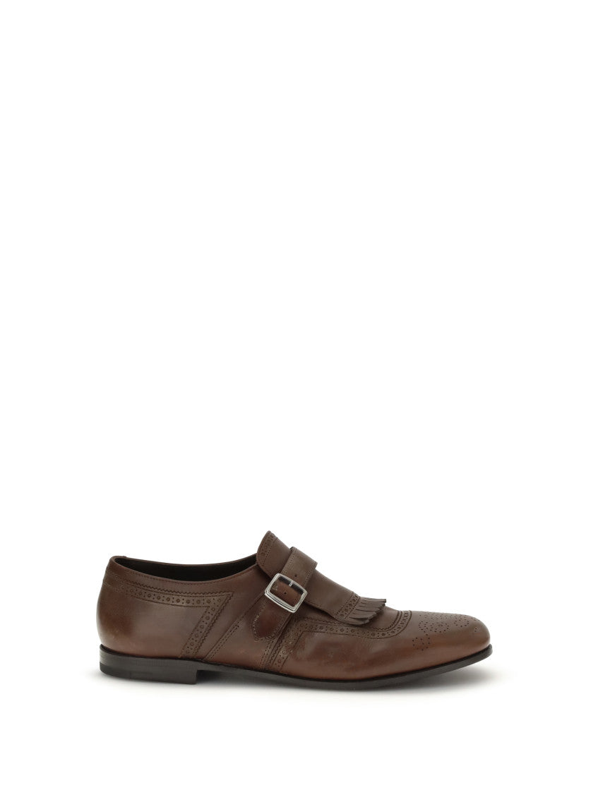 Brown Houndstooth Leather Loafers 1