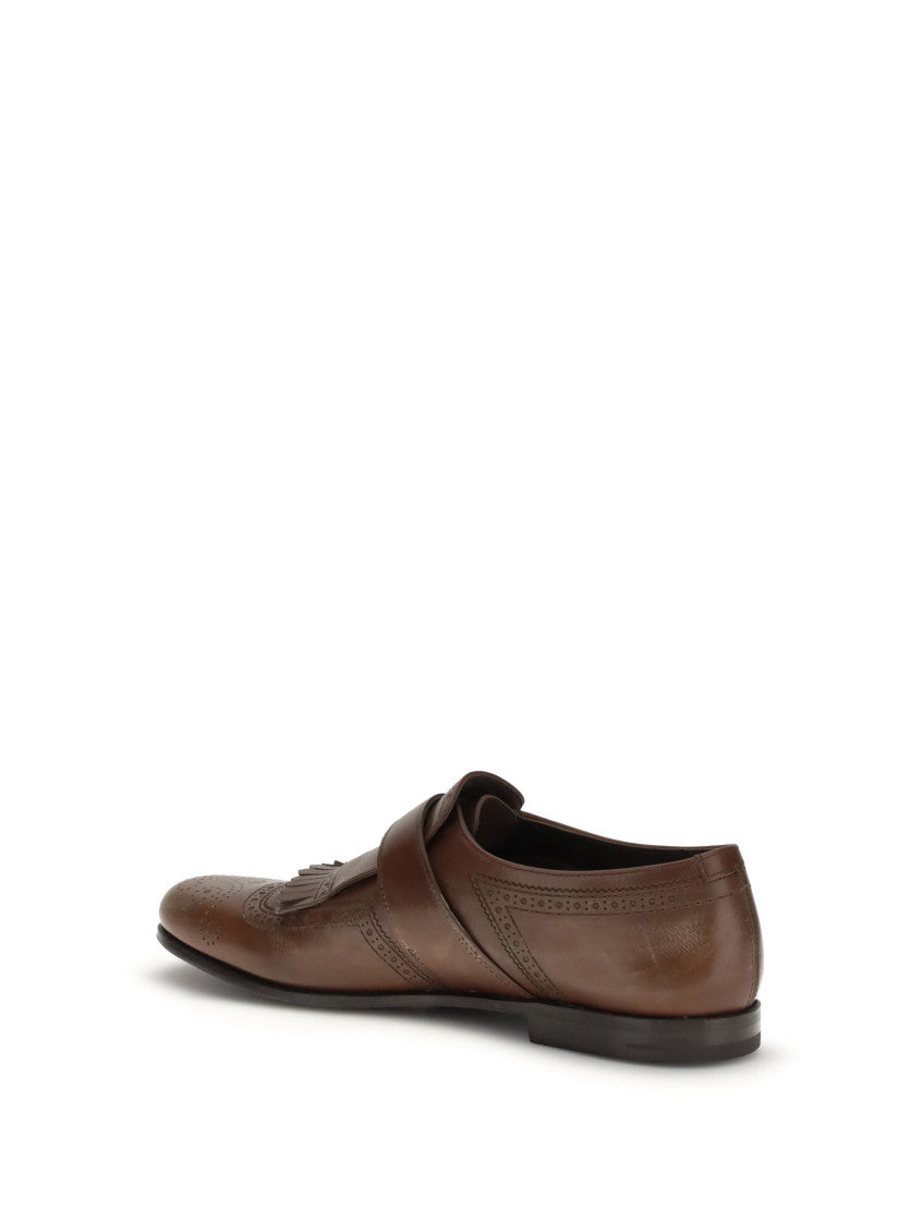 Brown Houndstooth Leather Loafers 3