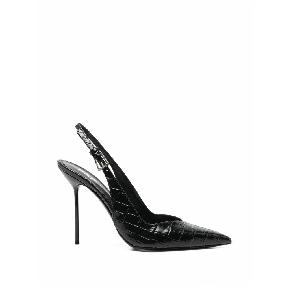 Black Textured Slingback Pumps 1