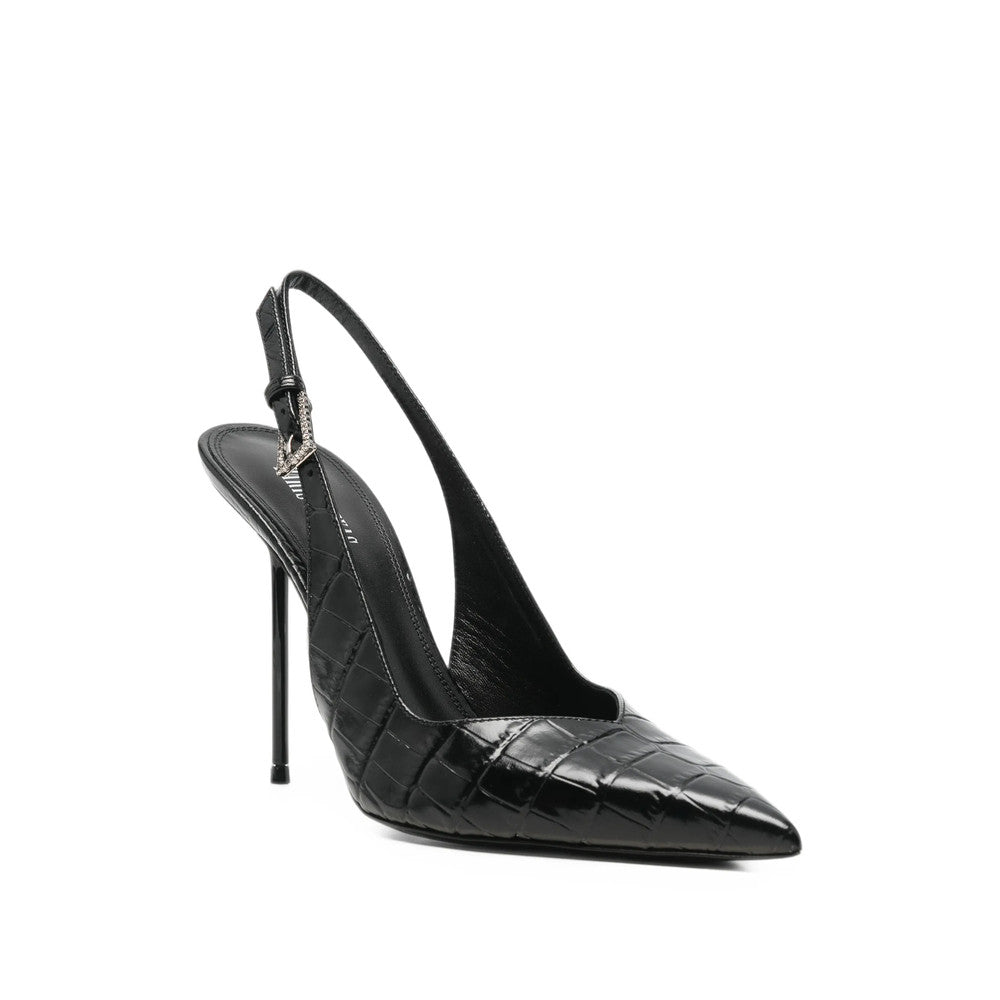 Black Textured Slingback Pumps 2
