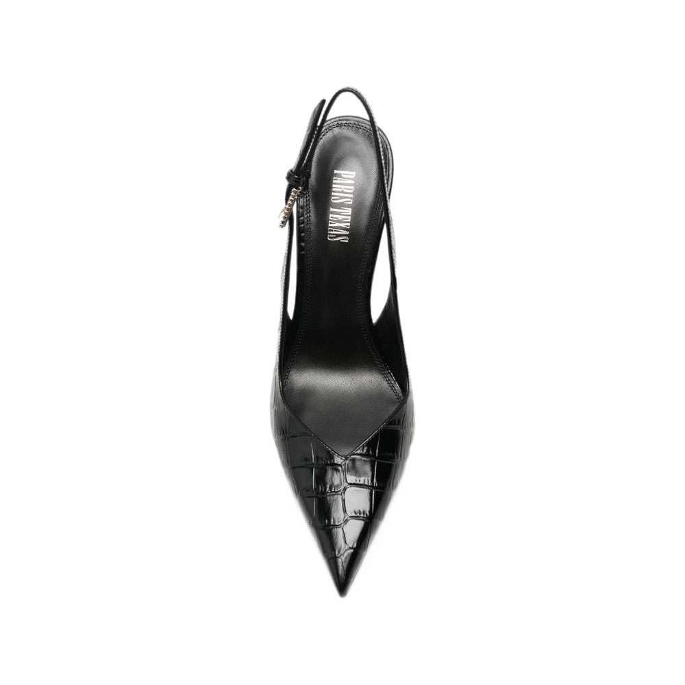 Black Textured Slingback Pumps 3